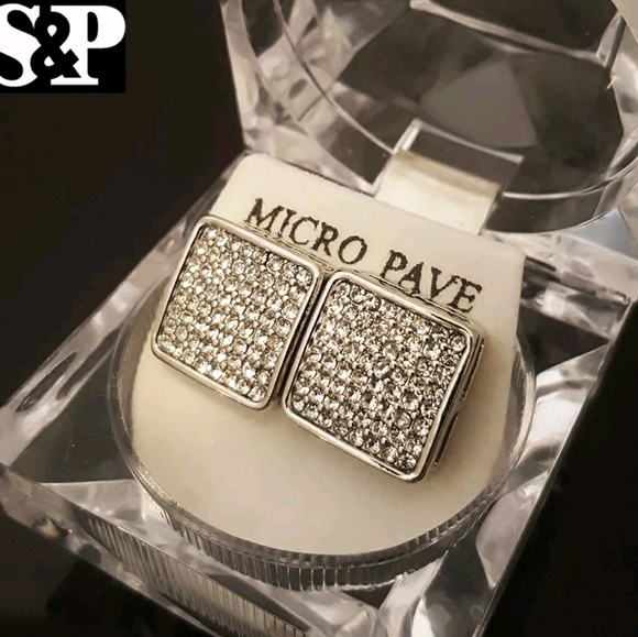 Other - Swag White Gold PT Micro Pave Iced Out Earrings