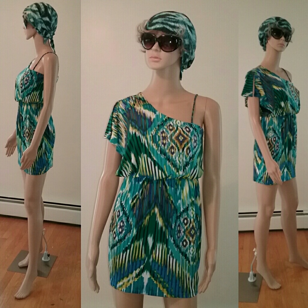 One Shoulder Tropical Colors Mini