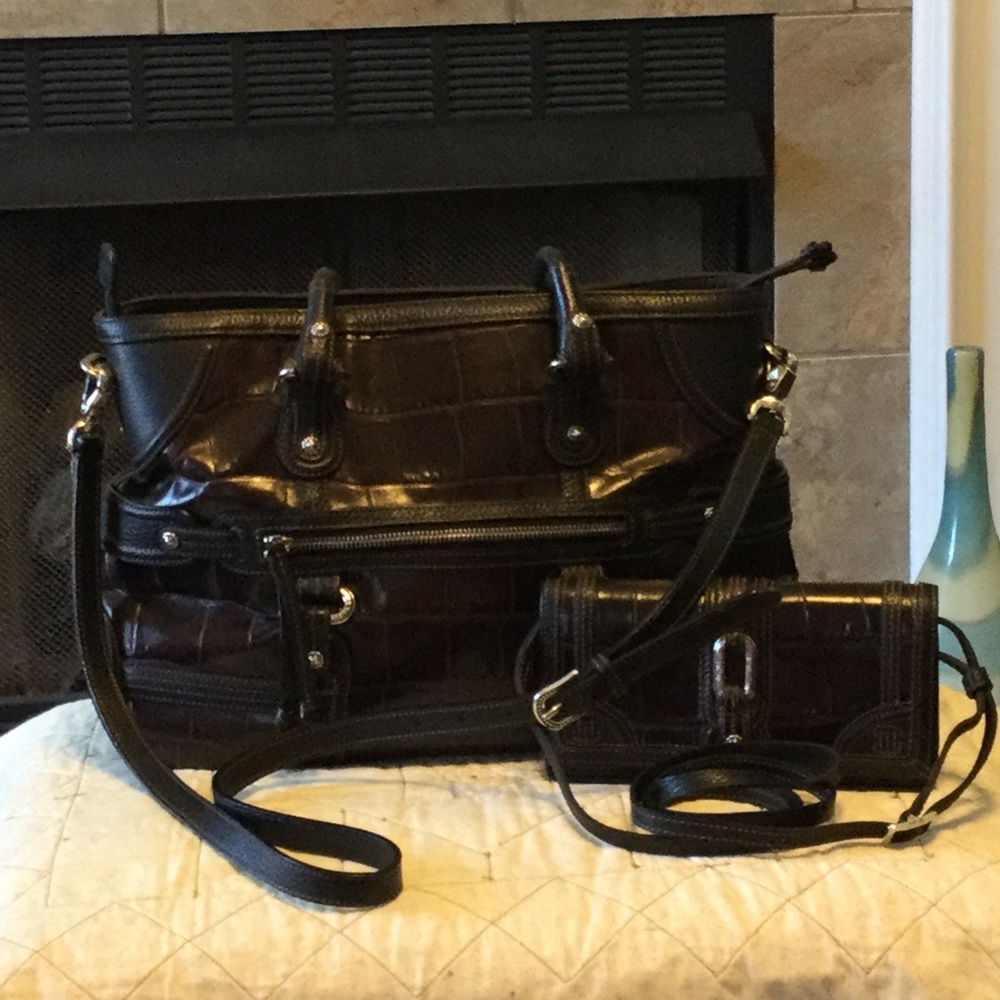 Brighton brown with black leather trim handbag