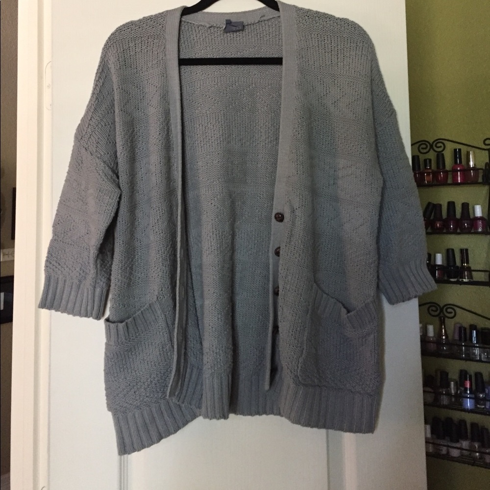 Grey 3/4 length chunky button down cardigan