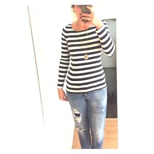 Navy and white striped shirt