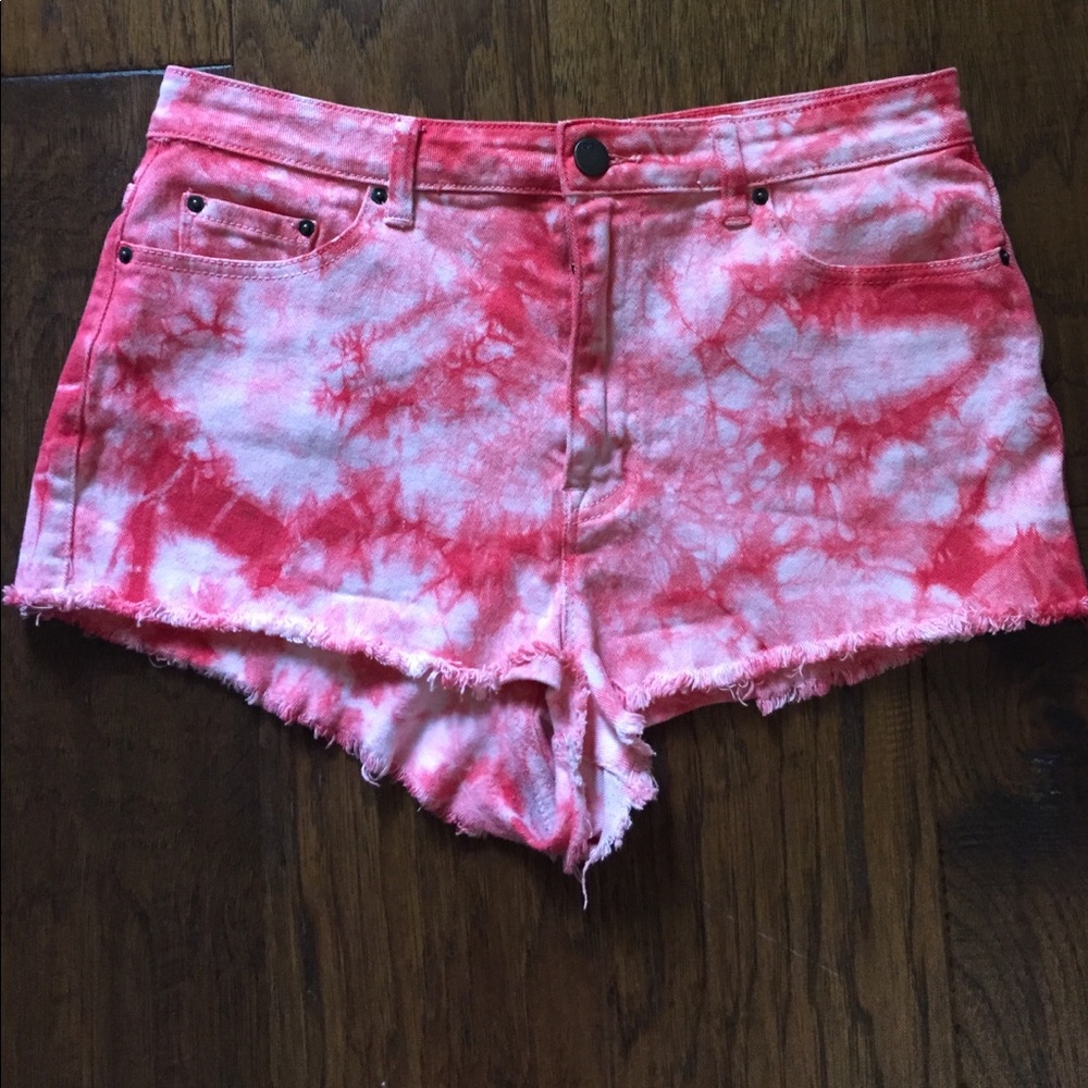 BDG pink tie dye high rise cheeky shorts