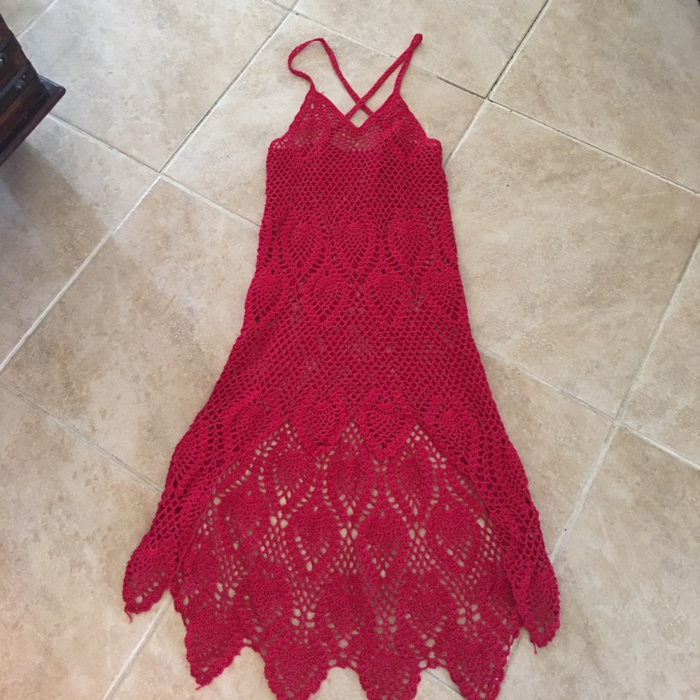 RED hand Crochet beautiful dress!