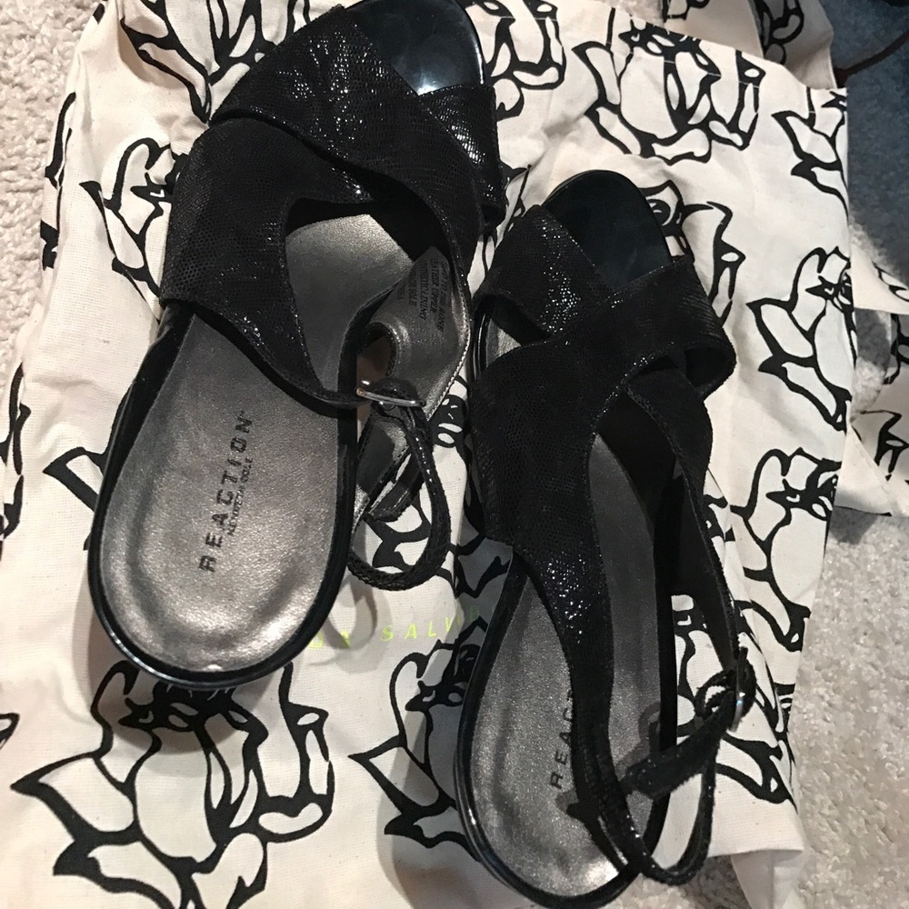 Shiny black cocktail heels