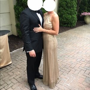 Amsale size 6 gold sequin floor length dress