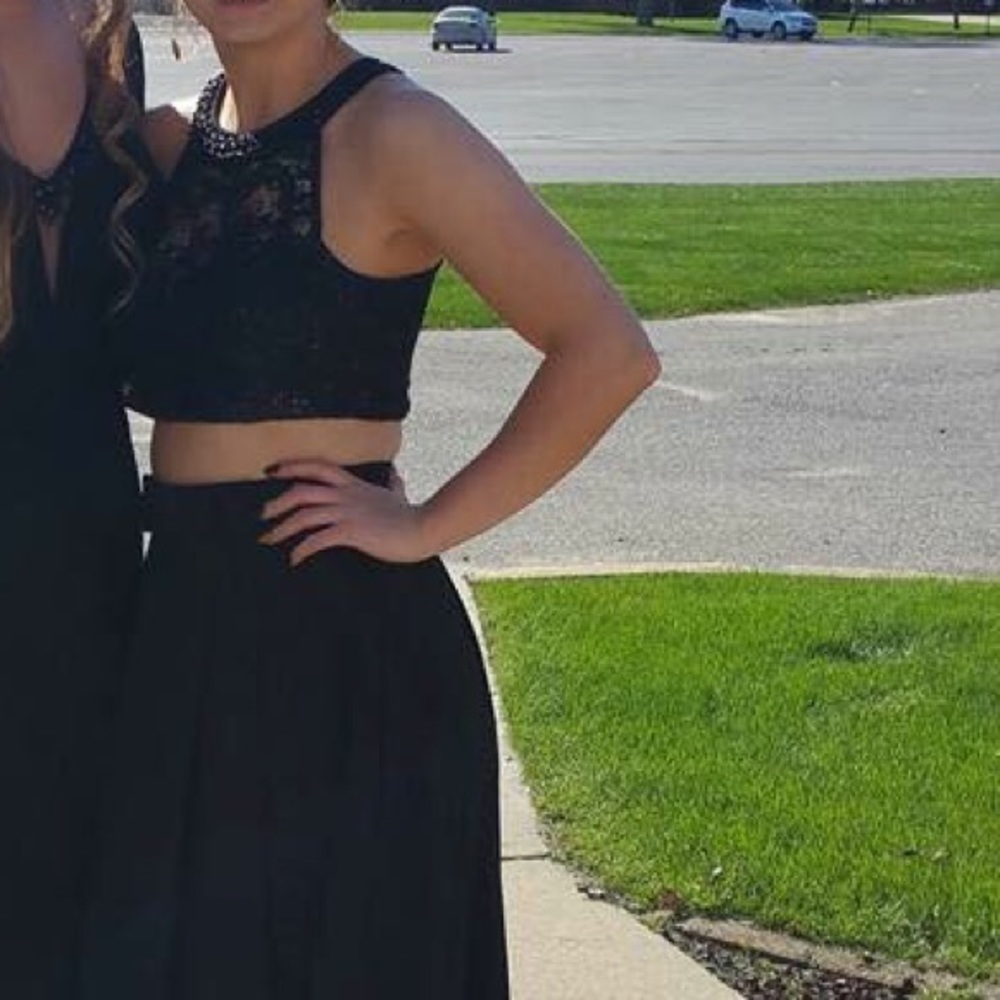 Two piece black prom dress