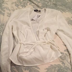 American Apparel White Crepe Wrap Top