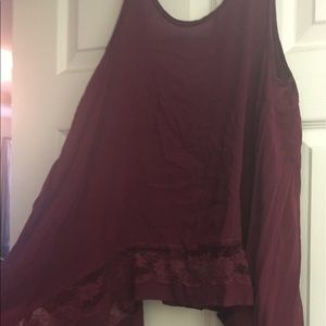 Free people maroon tank with lace trim