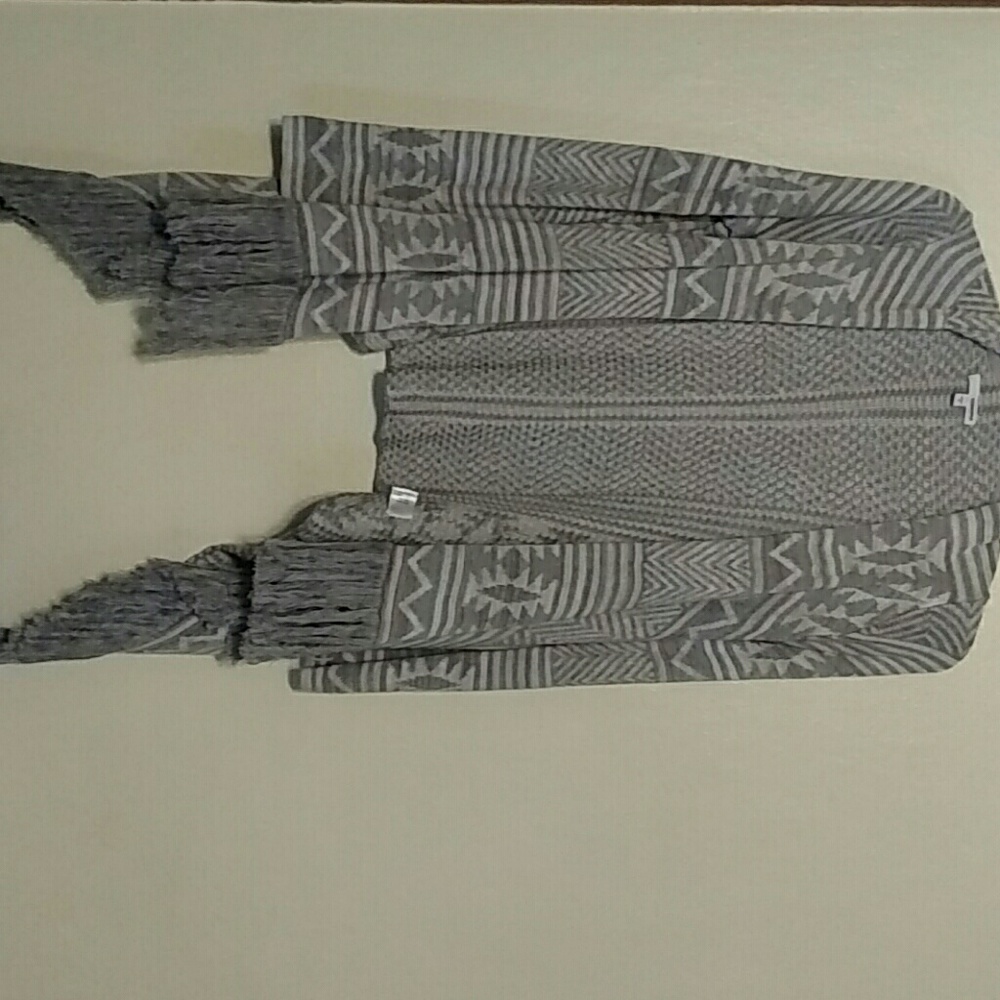 Grey and white hippie fringe Aztec sweater