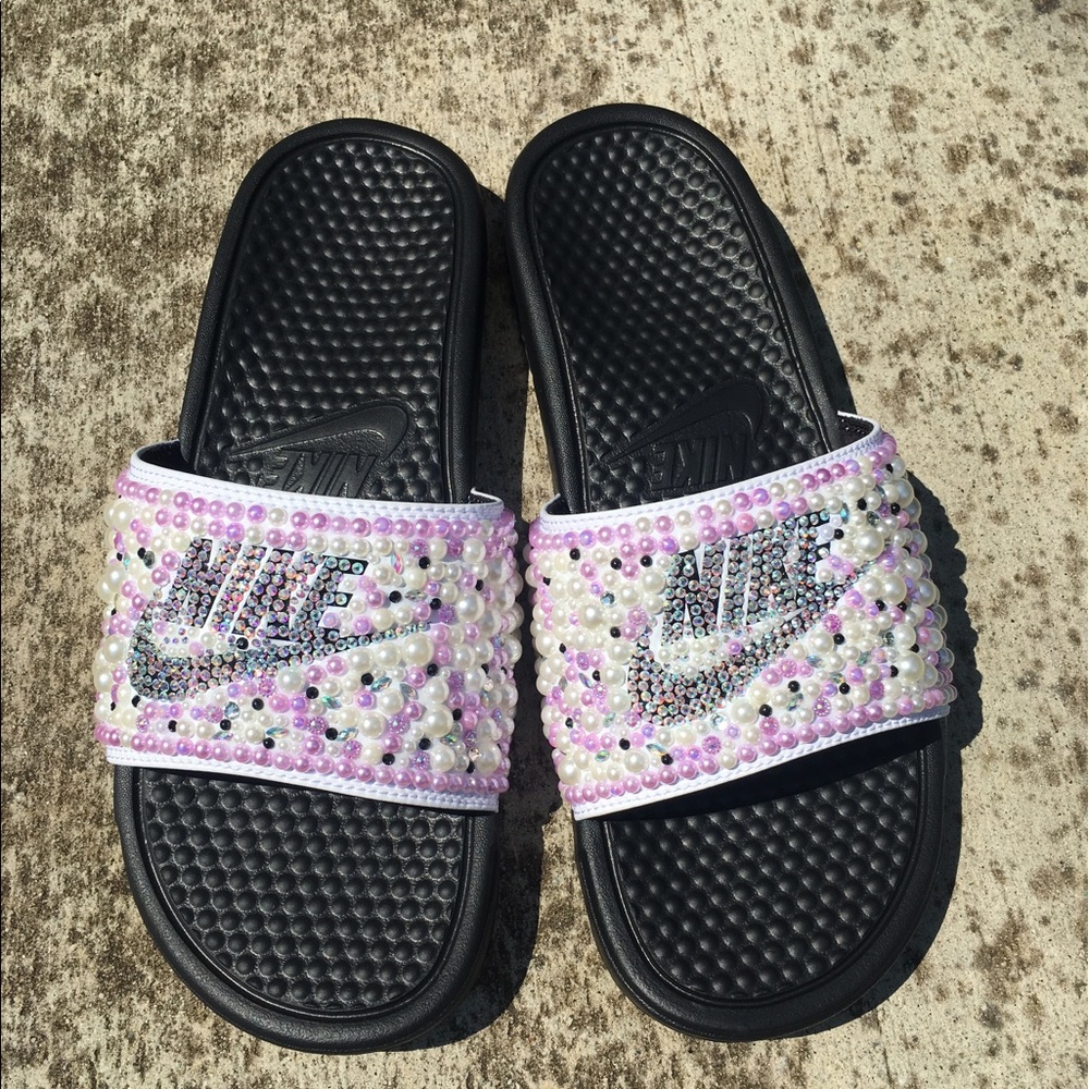 Not for Sale. Purple and pearl Nike Slides