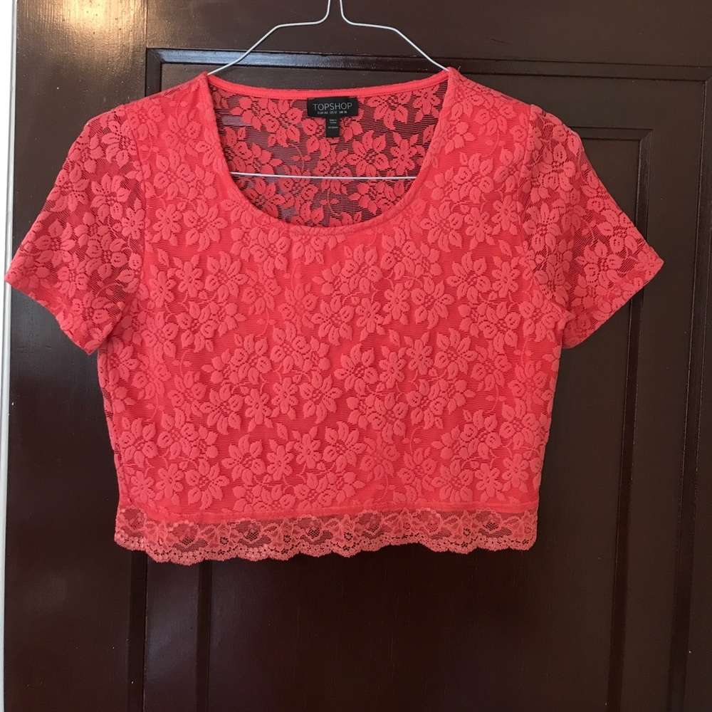 Top Shop pink lace crop