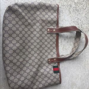 Gucci Brown GG Plus Leather Tote Bag  w dustcover