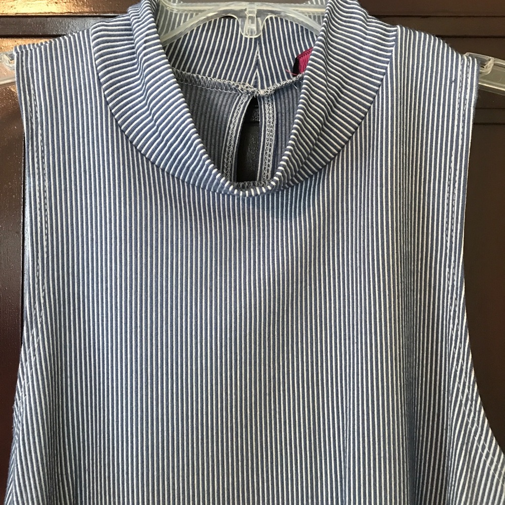 White and blue striped tank