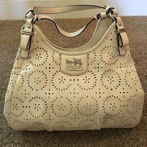 White/Cream Patterned Coach Purse