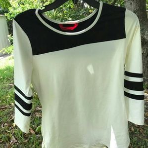 Black And White Crew-neck Long-sleeved Shirt