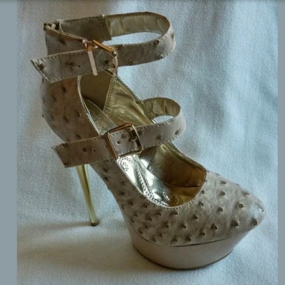 Mona Mia Faux Ortrich Beige 6" Heel Height Pump - Picture 2 of 6