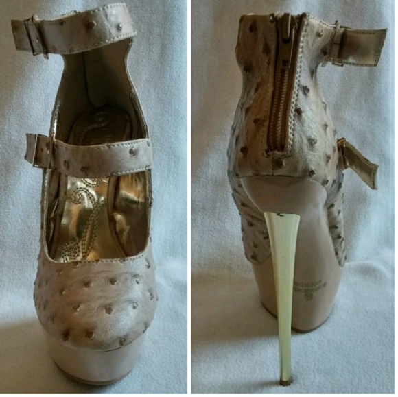 Mona Mia Faux Ortrich Beige 6" Heel Height Pump - Picture 3 of 6