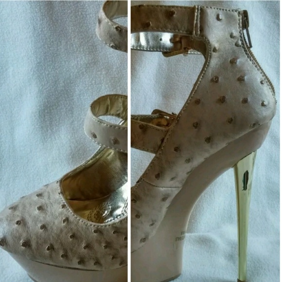 Mona Mia Faux Ortrich Beige 6" Heel Height Pump - Picture 4 of 6