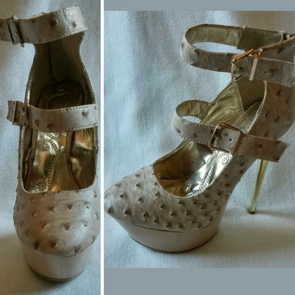 Mona Mia Faux Ortrich Beige 6" Heel Height Pump - Picture 5 of 6