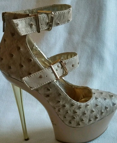 Mona Mia Faux Ortrich Beige 6" Heel Height Pump - Picture 6 of 6