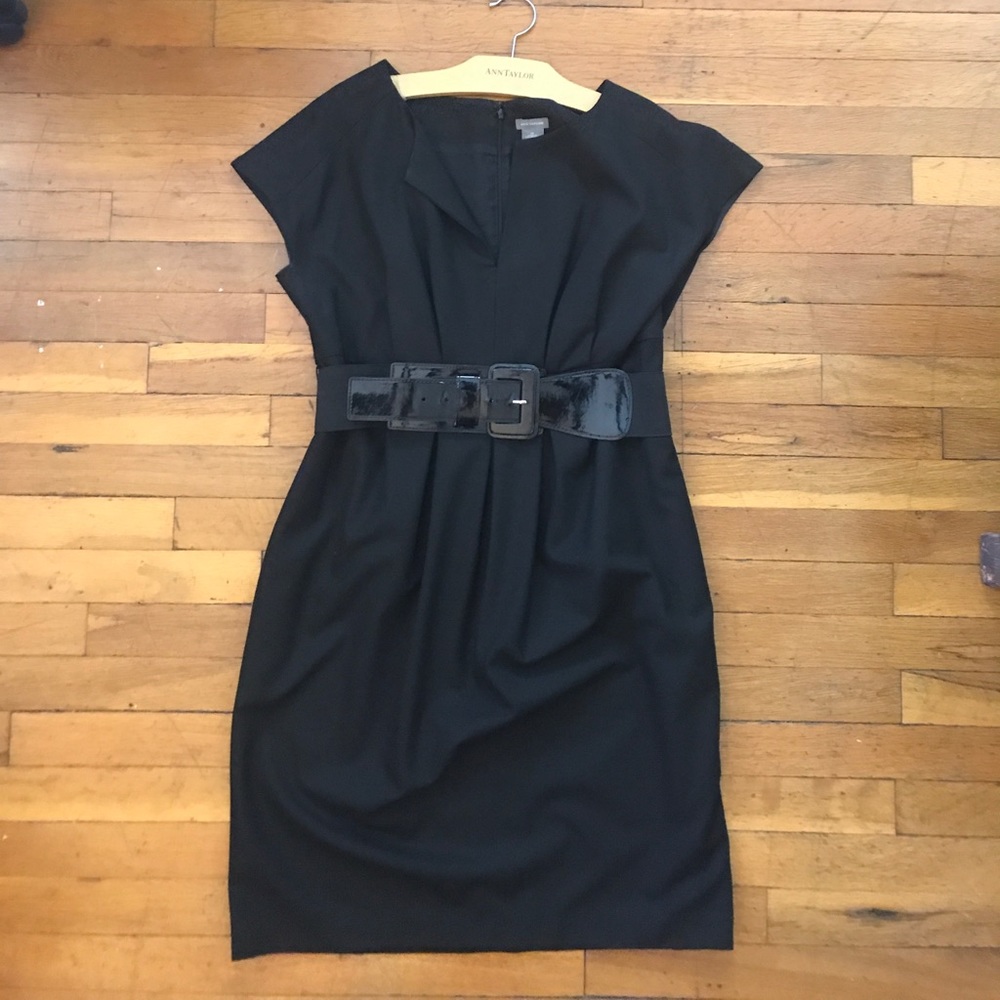 Ann Taylor black dress with pockets & belt