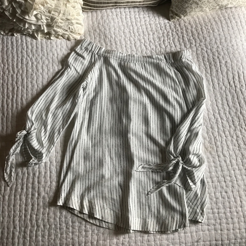 White & Navy striped off the shoulder top