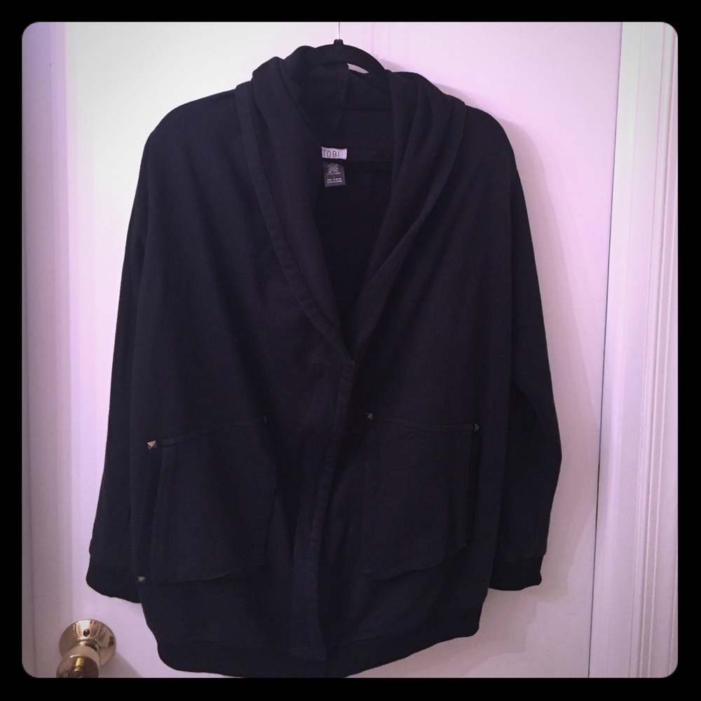 Tobi Black Mini Hood Studded Zip Up Sweatshirt