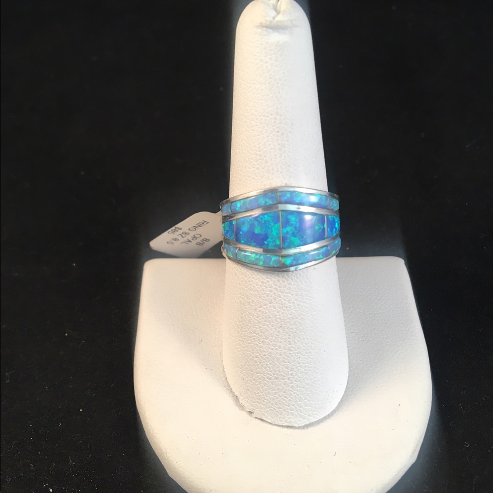 Zuni Opal & Sterling Silver Inlay Band Size 8.5