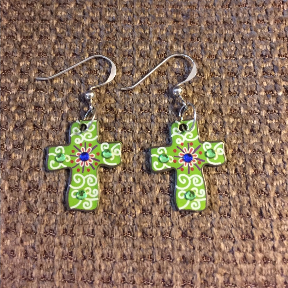 Hand painted Cross earrings