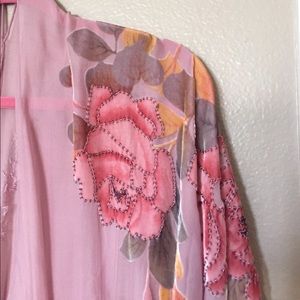 Dusty Pink Silk Kimono w/Beautiful Velvet Burnout