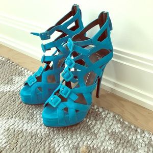 Giuseppe Zanotti Blue Suede Multi Buckle Heel