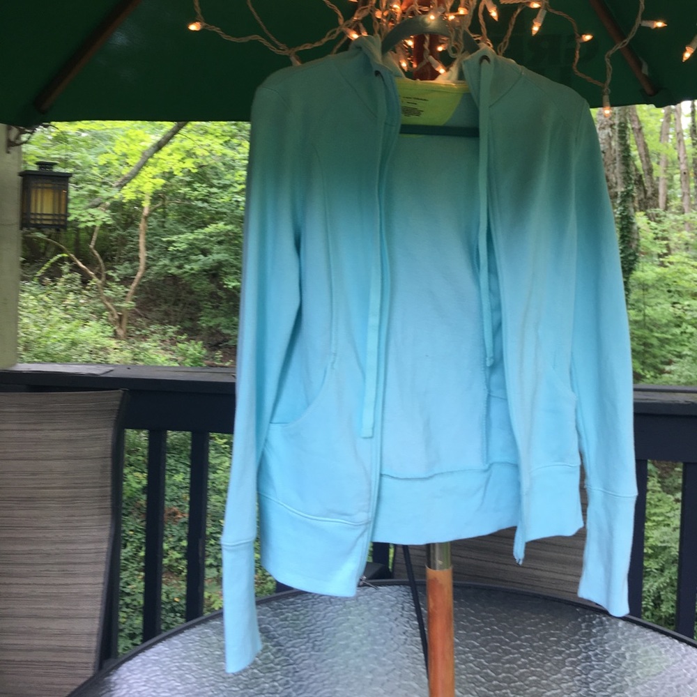 Light blue hooded zip up jacket