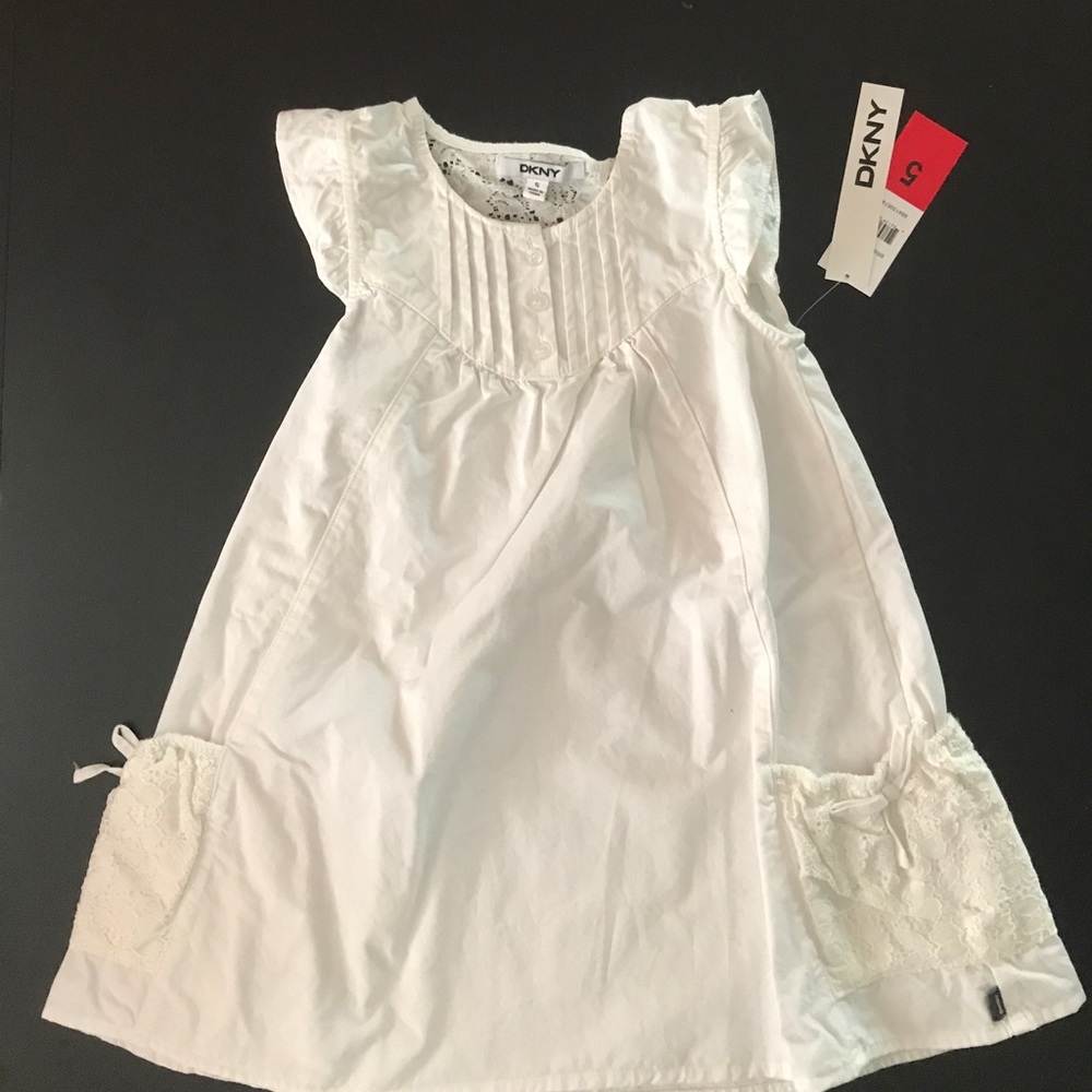 DKNY girls white summer dress with lace detail