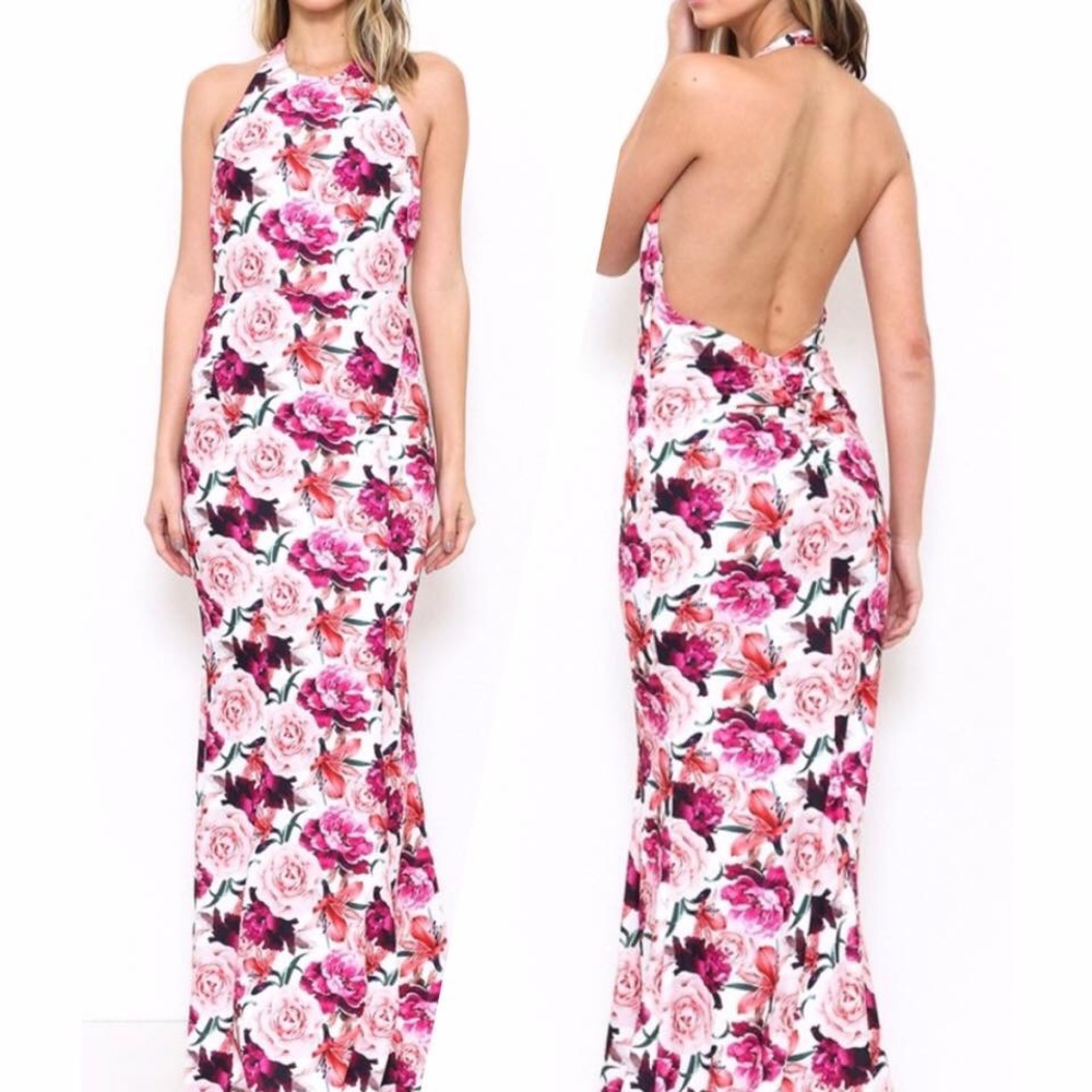 Mermaid style pink floral maxi