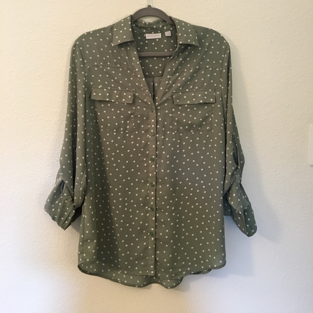 New York & Co Sheer Green Button Down Shirt