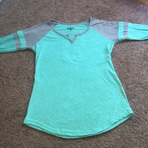 Turquoise and Grey baseball tee