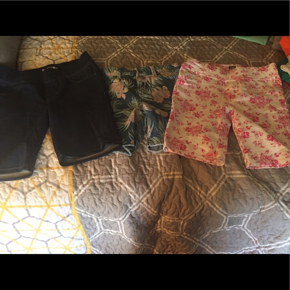 3 pair of shorts, 1 denim, 2 cotton/spandex shorts