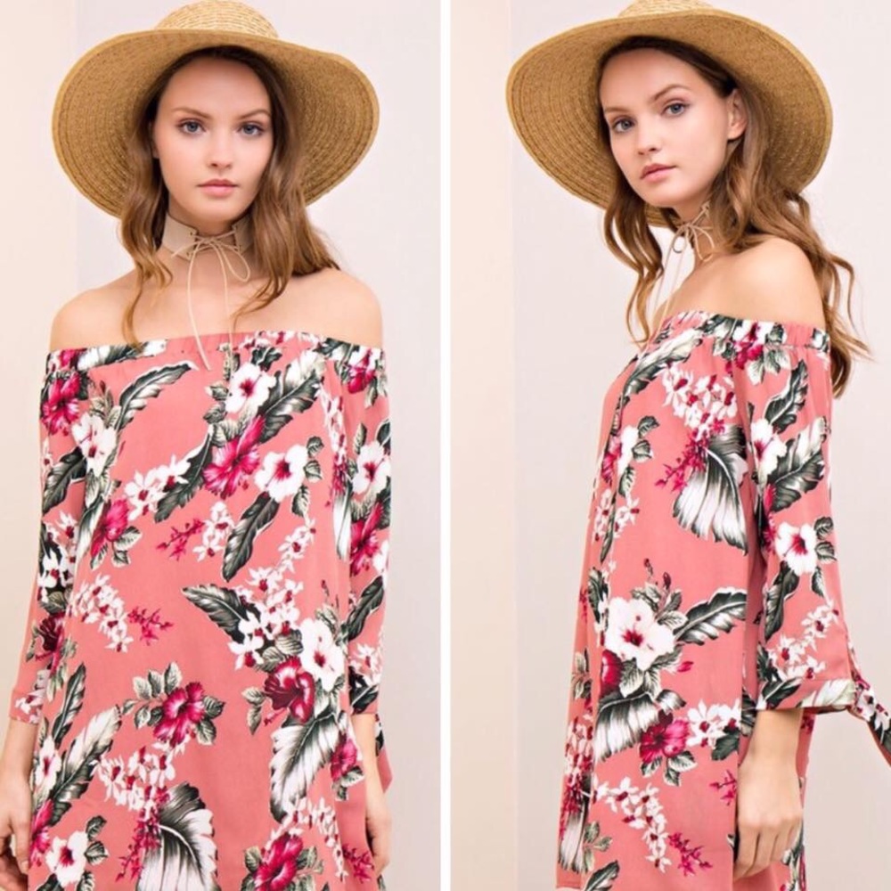 Off the shoulder floral long sleeve dress
