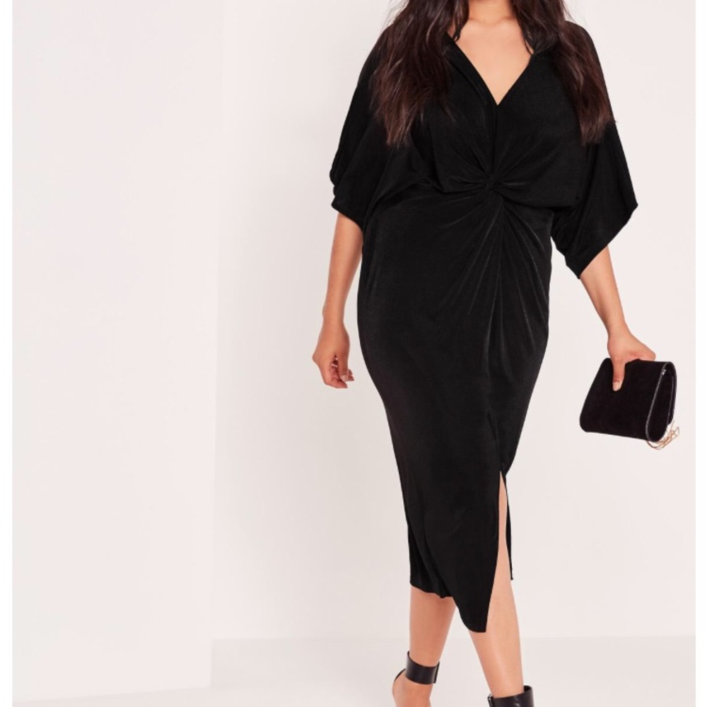 plus size slinky kimono midi dress black sz 14