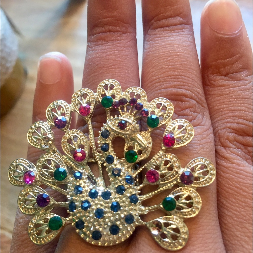 Peacock bejeweled ring