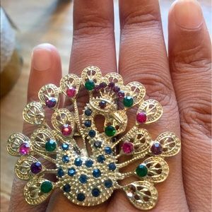 Peacock bejeweled ring