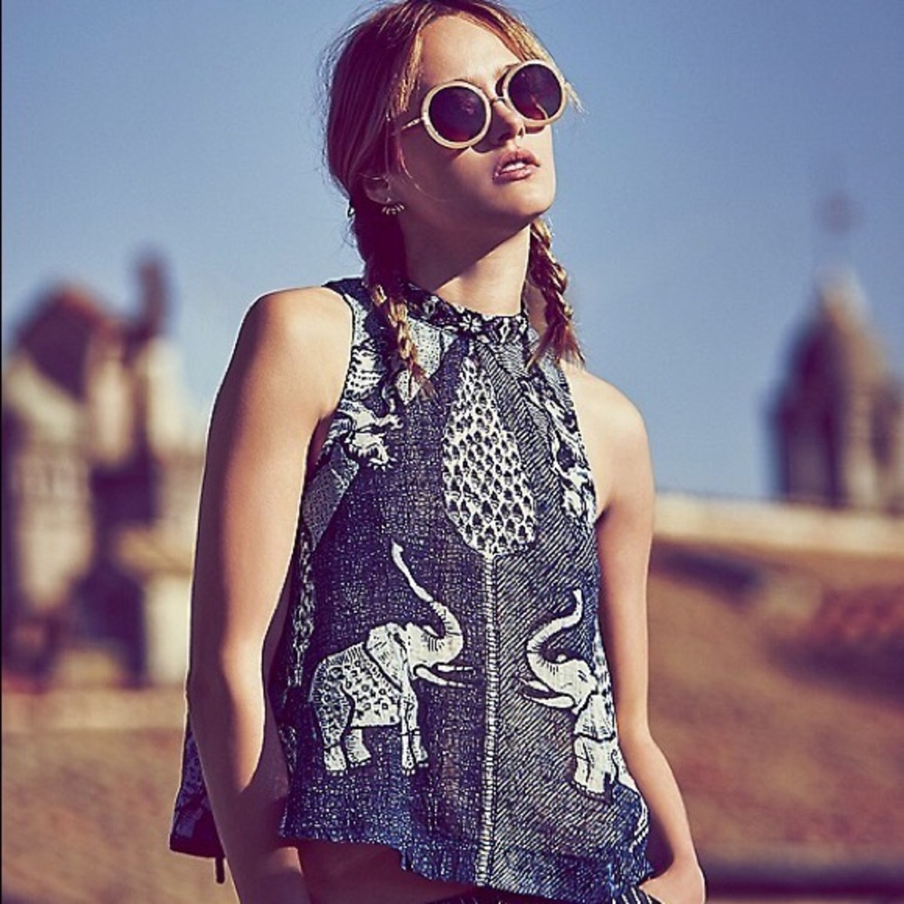 Free People Front Cover Elephant Gauze Batik Top
