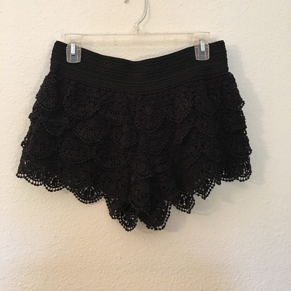 Black Crochet Lace Shorts with Elastic Band