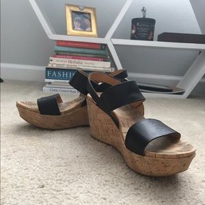 Black and Tan Kork-Ease Wedges size 9
