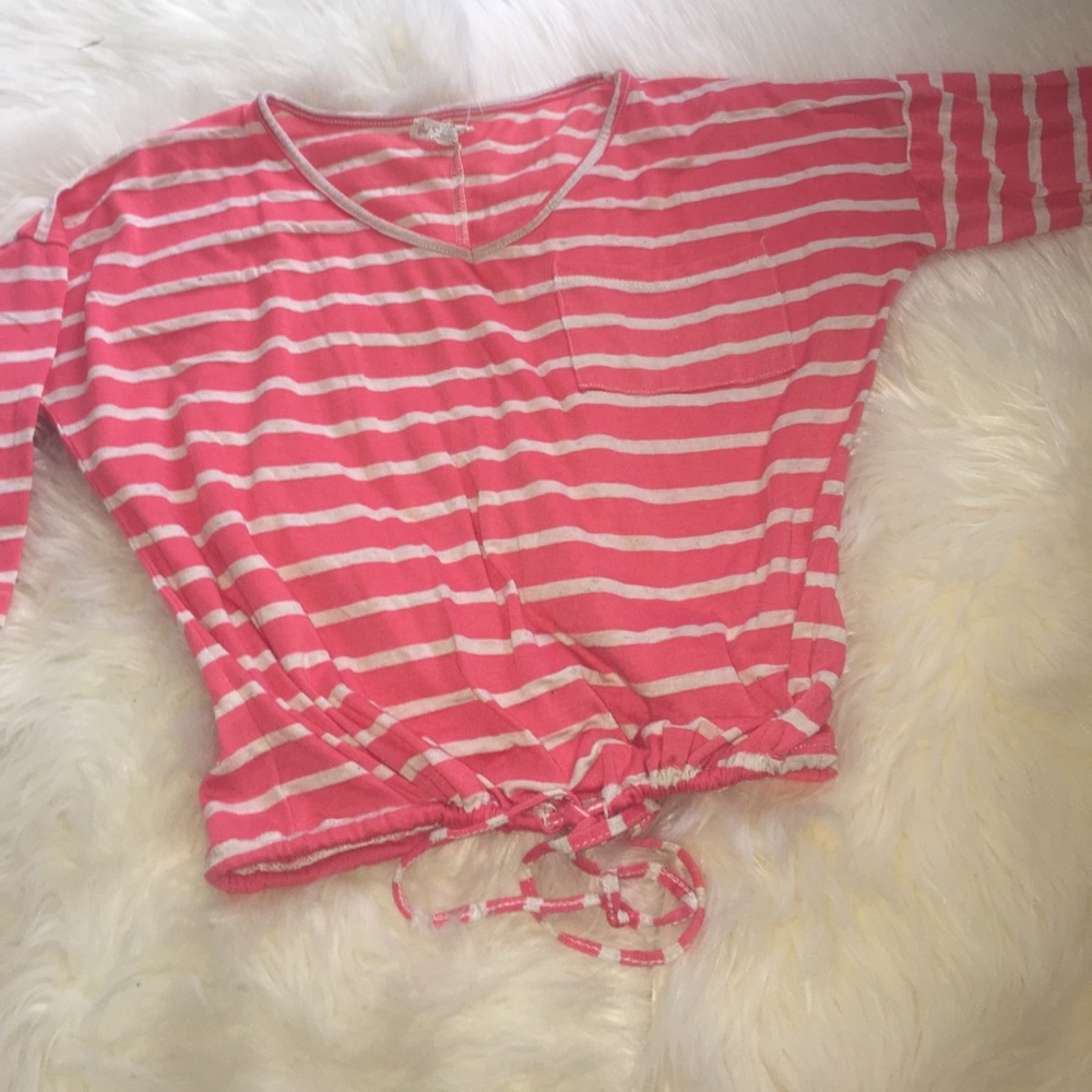 Coral 1/2 sleeve striped crop top