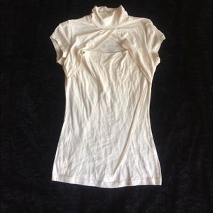 White high neck peekaboo sexy cleavage top