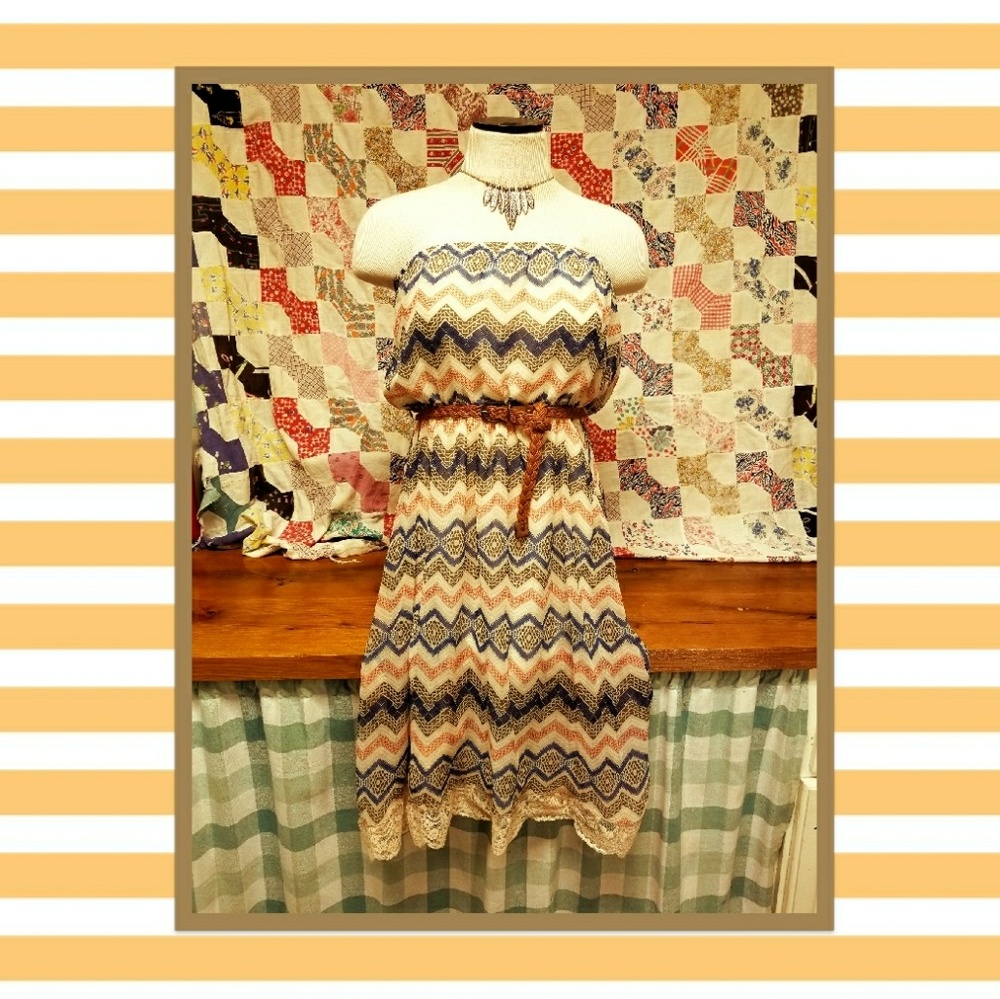 Hi-low Aztec strapless dress