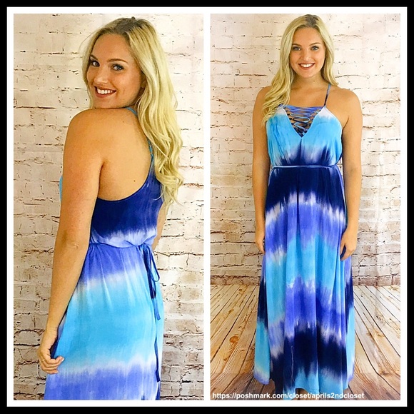PRETTY PERSUASIONS TIE DYE LACE-UP MAXI DRESS - Picture 5 of 6