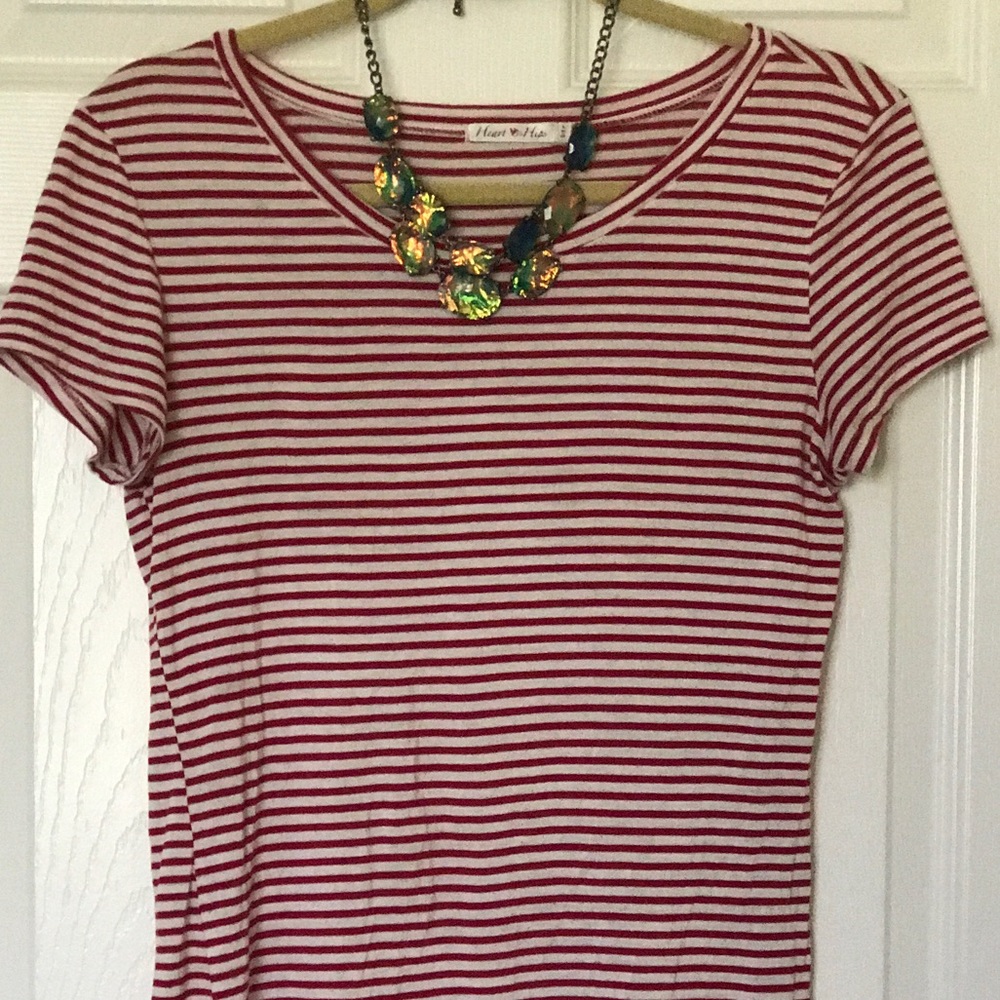 Red and white striped t-shirt dress