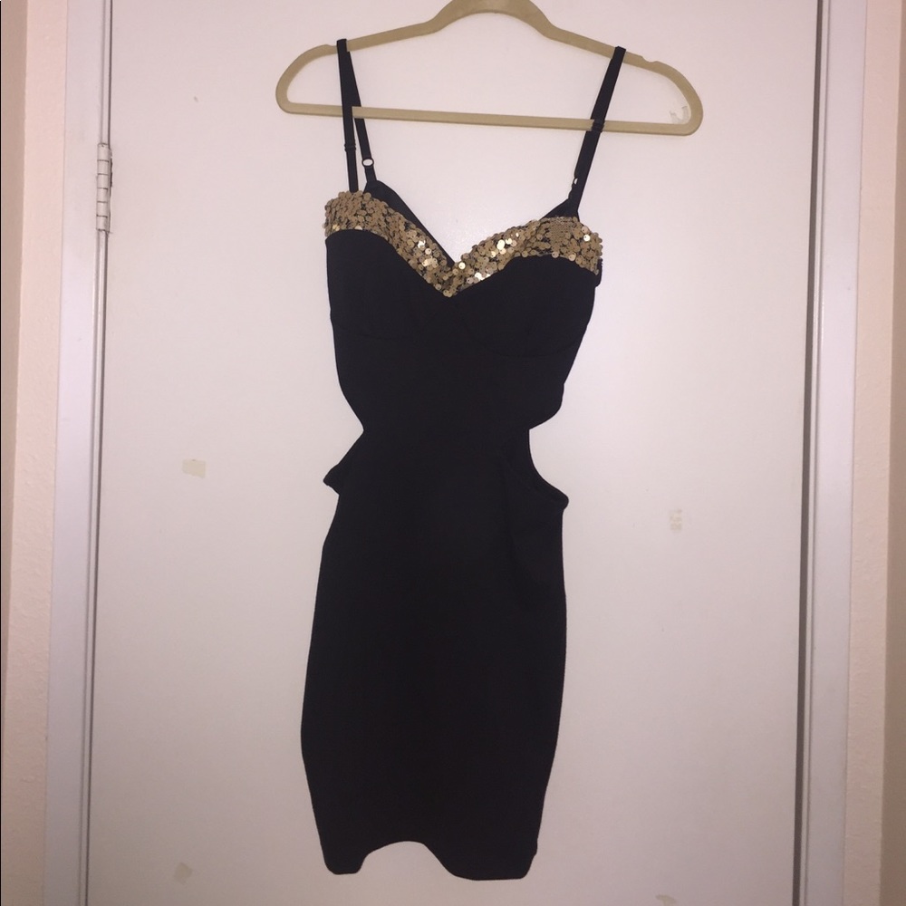 Black with gold sequin dress